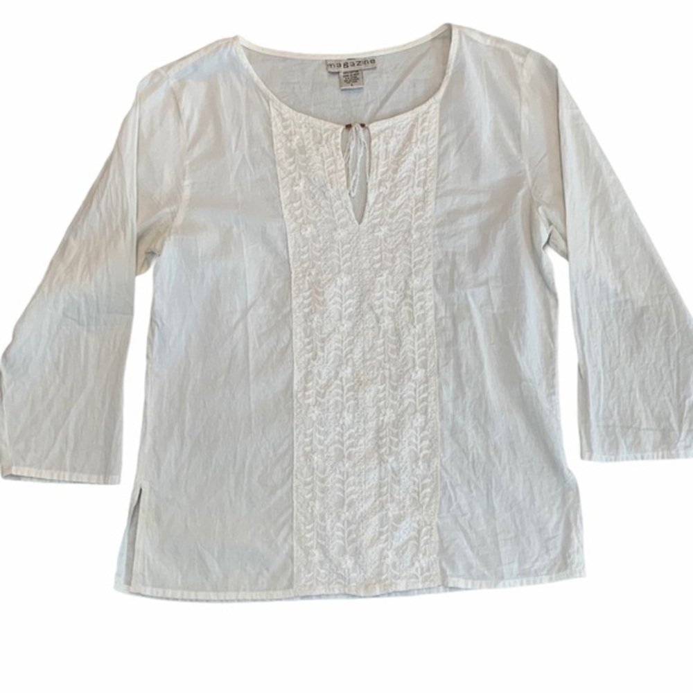 MAGAZINE White Cotton Pullover Blouse Top Size L